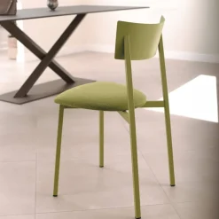 Anémone Carrier® Chaise française avec assise en tissu rembourrée et dossier métal