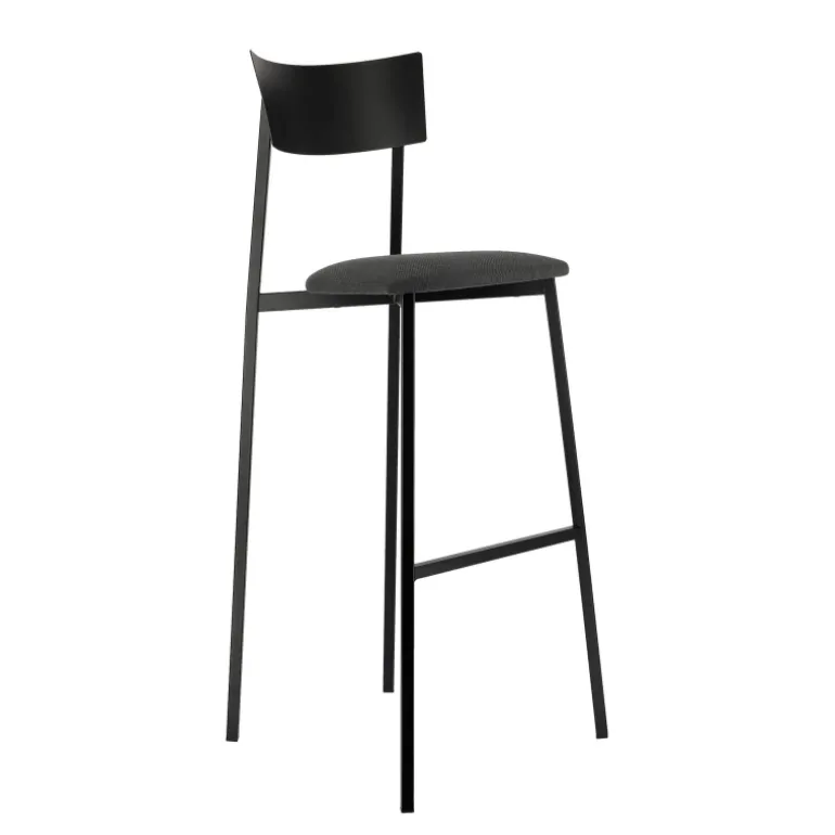 Anémone Carrier® Tabouret de bar français avec assise en tissu rembourrée et dossier métal