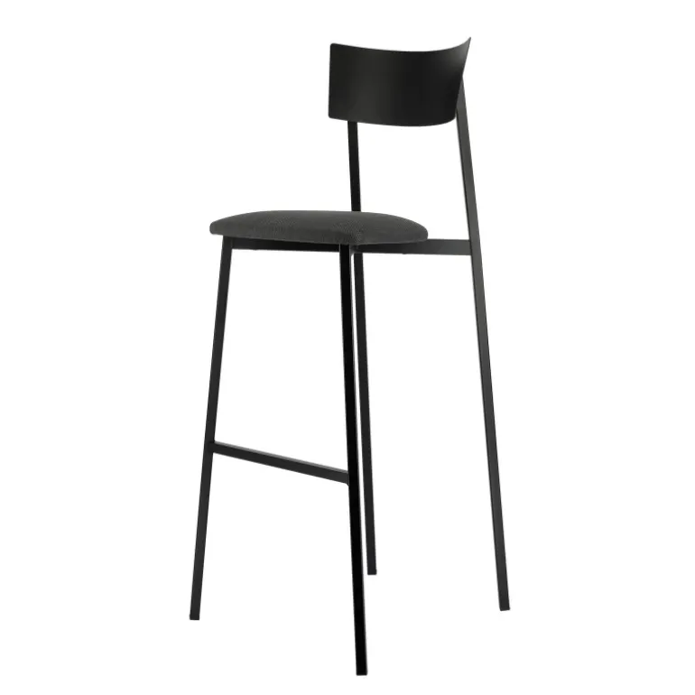 Anémone Carrier® Tabouret de bar français avec assise en tissu rembourrée et dossier métal