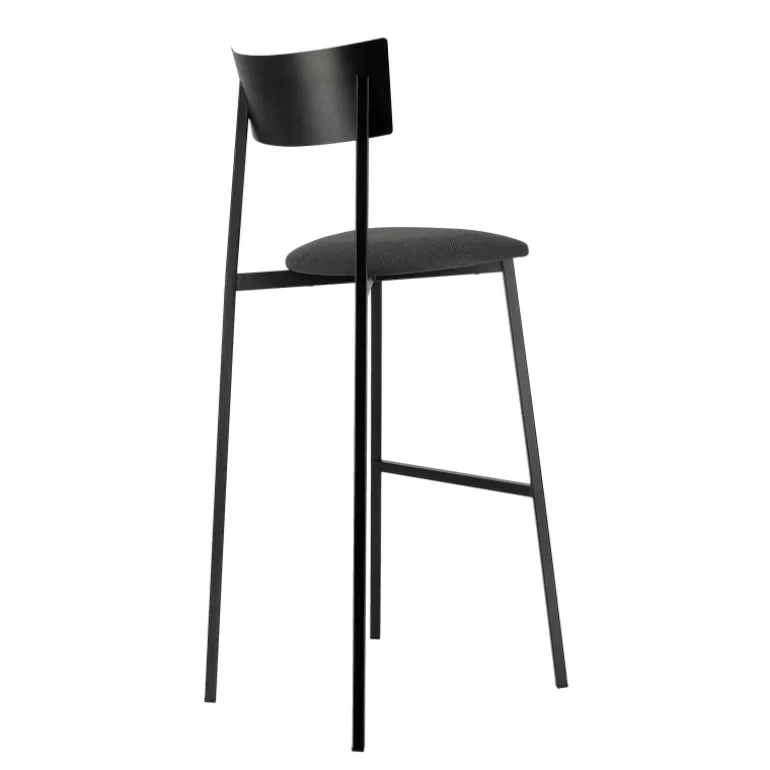 Anémone Carrier® Tabouret de bar français avec assise en tissu rembourrée et dossier métal