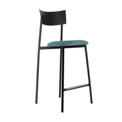 Anémone Carrier® Tabouret snack français avec assise en tissu rembourrée et dossier métal