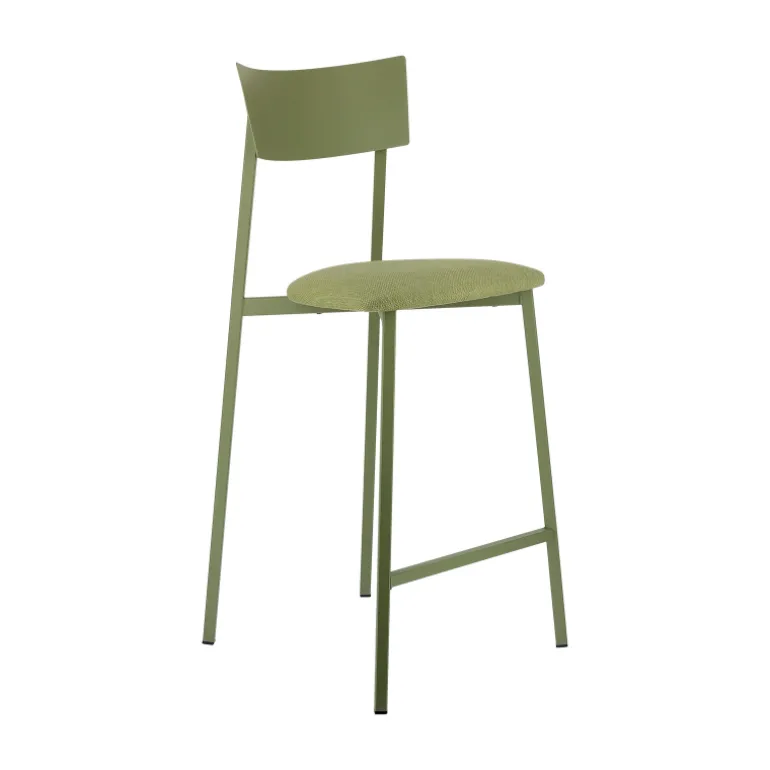Anémone Carrier® Tabouret snack français avec assise en tissu rembourrée et dossier métal