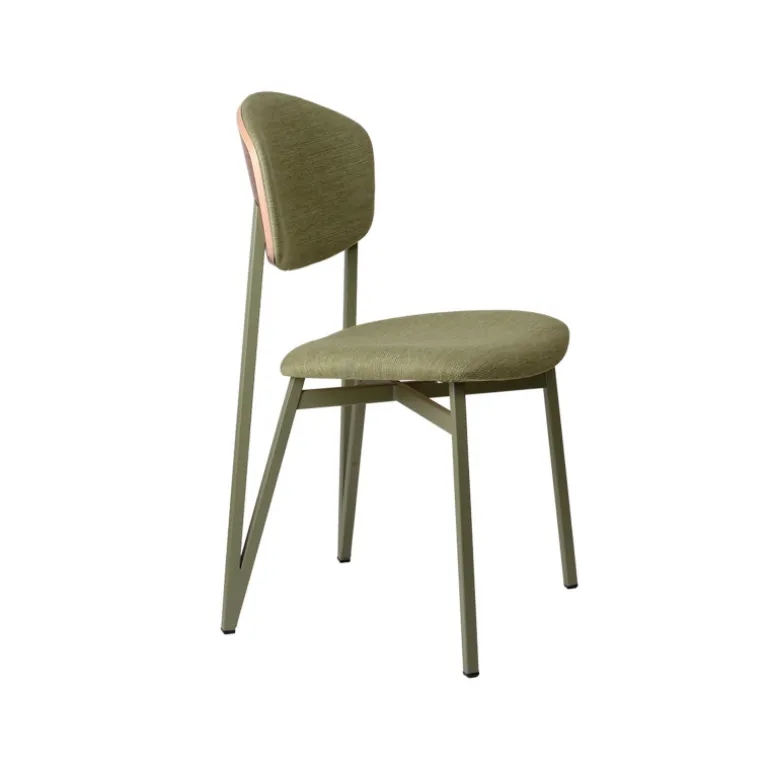 Artémis Carrier® Chaise design française assise et dossier en tissu avec dos bois et pieds en métal