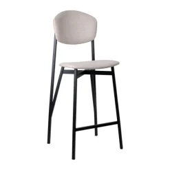 Artémis Carrier® Tabouret snack design français assise et dossier en tissu dos en bois et pieds en métal