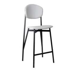 Artémis Carrier® Tabouret snack design français assise et dossier en simili dos bois et pieds en métal