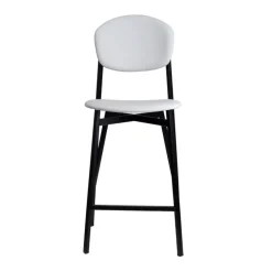 Artémis Carrier® Tabouret snack design français assise et dossier en simili dos bois et pieds en métal