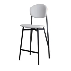Artémis Carrier® Tabouret snack design français assise et dossier en simili dos bois et pieds en métal