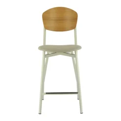 Artémis Carrier® Tabouret snack design français assise en tissu dossier bois et pieds en métal