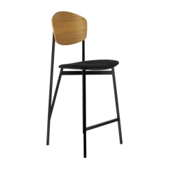 Artémis Carrier® Tabouret snack design français assise en tissu dossier bois et pieds en métal