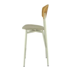 Artémis Carrier® Tabouret snack design français assise en tissu dossier bois et pieds en métal