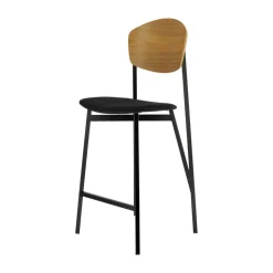 Artémis Carrier® Tabouret snack design français assise en tissu dossier bois et pieds en métal