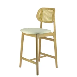 AugustinTabouret snack avec dossier en cannage et assise en tissu