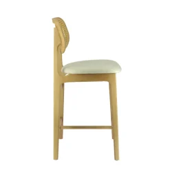 AugustinTabouret snack avec dossier en cannage et assise en tissu