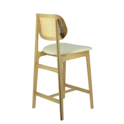 AugustinTabouret snack avec dossier en cannage et assise en tissu
