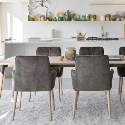 Aura Mobitec® Chaise avec accoudoirs style cocooning en tissu et pieds bois