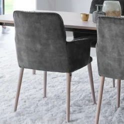 Aura Mobitec® Chaise avec accoudoirs style cocooning en tissu et pieds bois