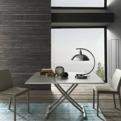 Bessy Table basse relevable avec plateau pliant en céramique et pieds métal