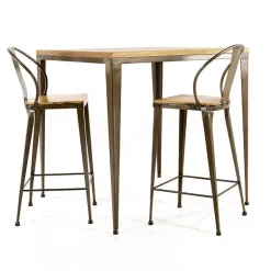 Bolonia AM412 Table industrielle carrée en métal et bois