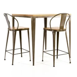 Bolonia AM412 Table industrielle carrée en métal et bois