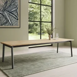 Bérénice Table extensible en mélaminé chêne naturel avec pieds en métal noir
