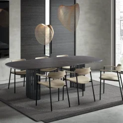 Canvas Grande table design rectangulaire aux bords arrondis avec pieds ajourés