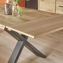 Carte Table extensible rectangulaire en chêne massif et métal pieds en X