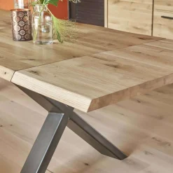 Carte Table extensible rectangulaire en chêne massif et métal pieds en X
