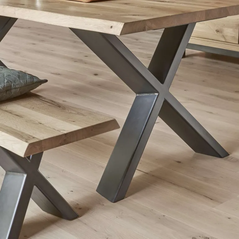 Carte Table extensible rectangulaire en chêne massif et métal pieds en X