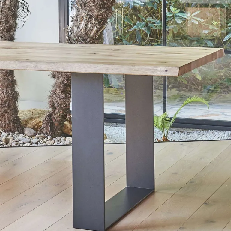 Carte Table rectangulaire industrielle extensible en chêne massif pieds traineau