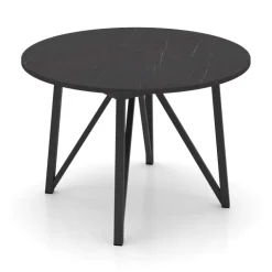 Clair de Lune Table ronde extensible en stratifié imitation marbre avec pieds en métal anthracite