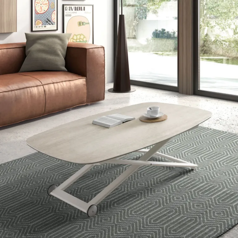 Clip Table basse relevable électrique forme tonneau en céramique