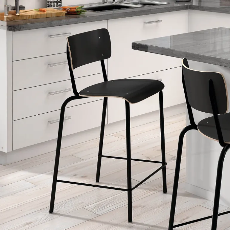 Collège Tabouret snack vintage avec dossier en bois et métal