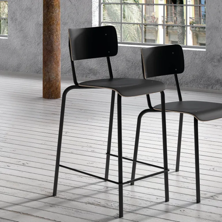 Collège Tabouret snack vintage avec dossier en bois et métal