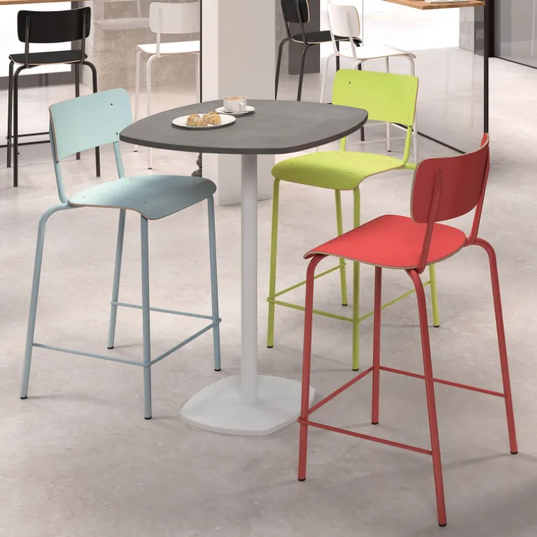 Collège Tabouret snack vintage avec dossier en bois et métal