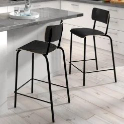 Collège Tabouret snack vintage avec dossier en bois et métal