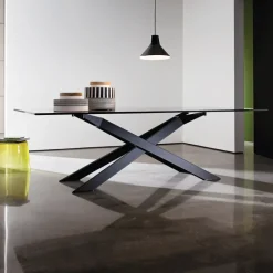 Cross Sovet® Table de salle à manger design en verre et métal