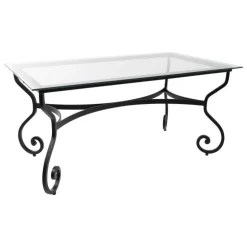 Damasco Table de jardin provençale plateau verre avec pieds en acier