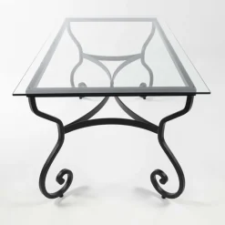 Damasco Table de jardin provençale plateau verre avec pieds en acier