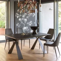 Delta Table design italienne extensible en mélaminé et pieds en X