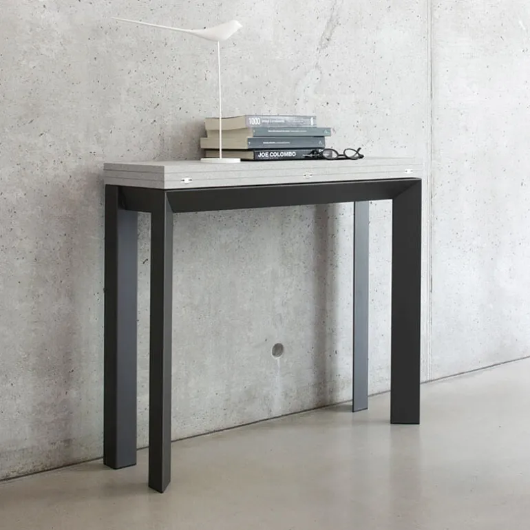 Domino Console extensible en mélaminé et pieds en métal
