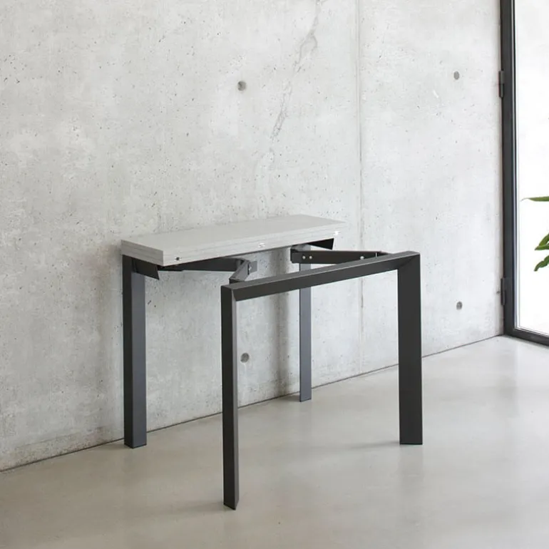Domino Console extensible en mélaminé et pieds en métal