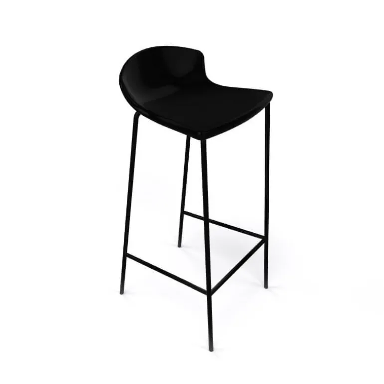 Easy Tabouret empilable snack avec coque en technopolymère noir et pieds en métal noir