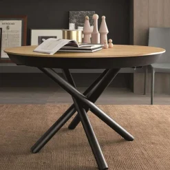 Fahrenheit Table design extensible ronde en bois avec pied central forme mikado