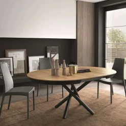 Fahrenheit Table design extensible ronde en bois avec pied central forme mikado