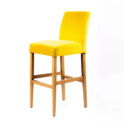 Fritz line Tabouret de bar avec dos en tissu matelassé et pieds en bois