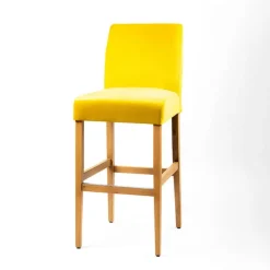 Fritz line Tabouret de bar avec dos en tissu matelassé et pieds en bois