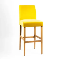 Fritz line Tabouret de bar avec dos en tissu matelassé et pieds en bois