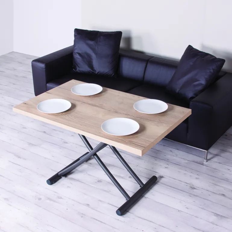 Géniale Table basse relevable petit espace en mélaminé