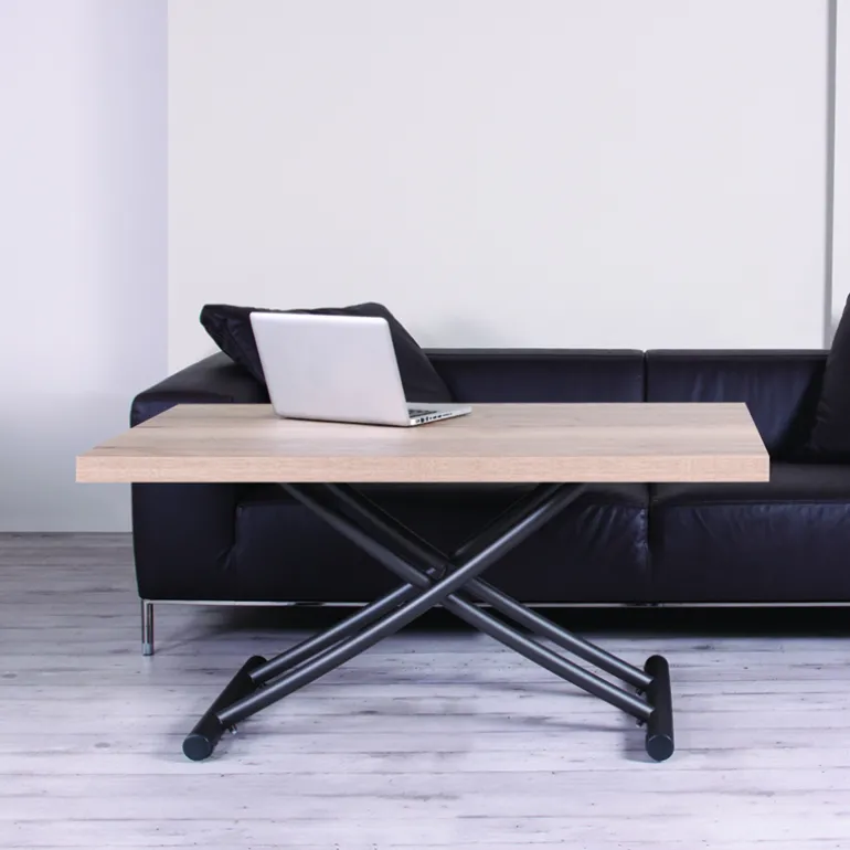 Géniale Table basse relevable petit espace en mélaminé