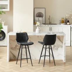 ImpiaTabouret design coque matelassée patinée et pieds en métal noir